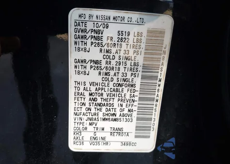 2010 Infiniti Fx35 Base (A5) from USA, damaged, VIN JN8AS1MW6AM851303